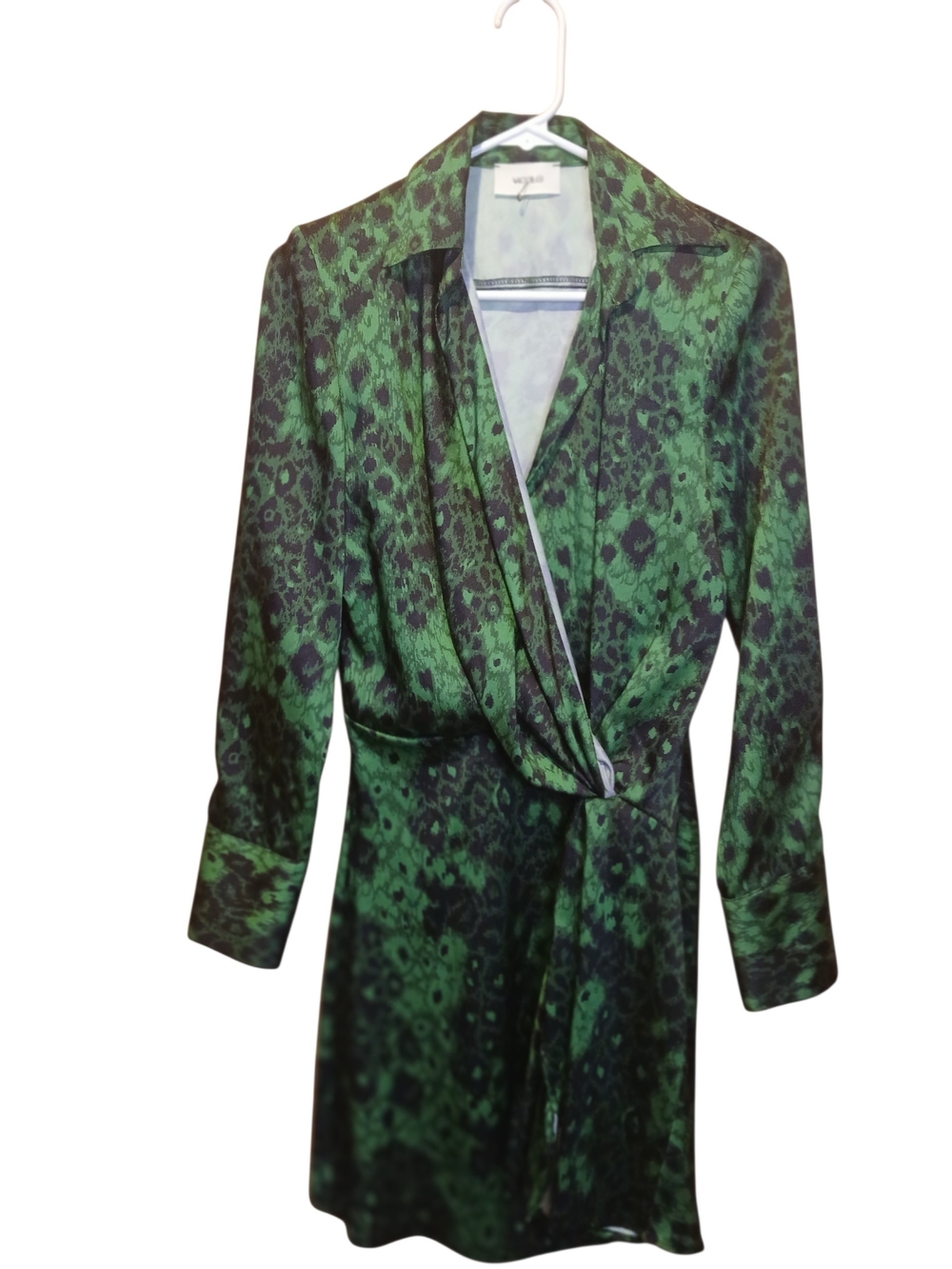Vicolo Green Animal-Print Long Sleeve Wrap Dress by